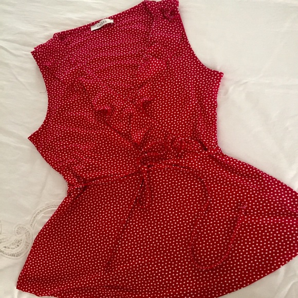 Red Polka Dot ruffle sleeveless top by Oasis Sz M - Picture 3 of 12